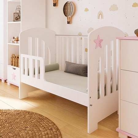 lozeczko-2w1-STAR-barierka-tapczanik-120x60-bialy-roz